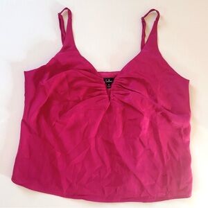 Lulus Fuchsia Satin Notched Pleated Cami Tank Top
